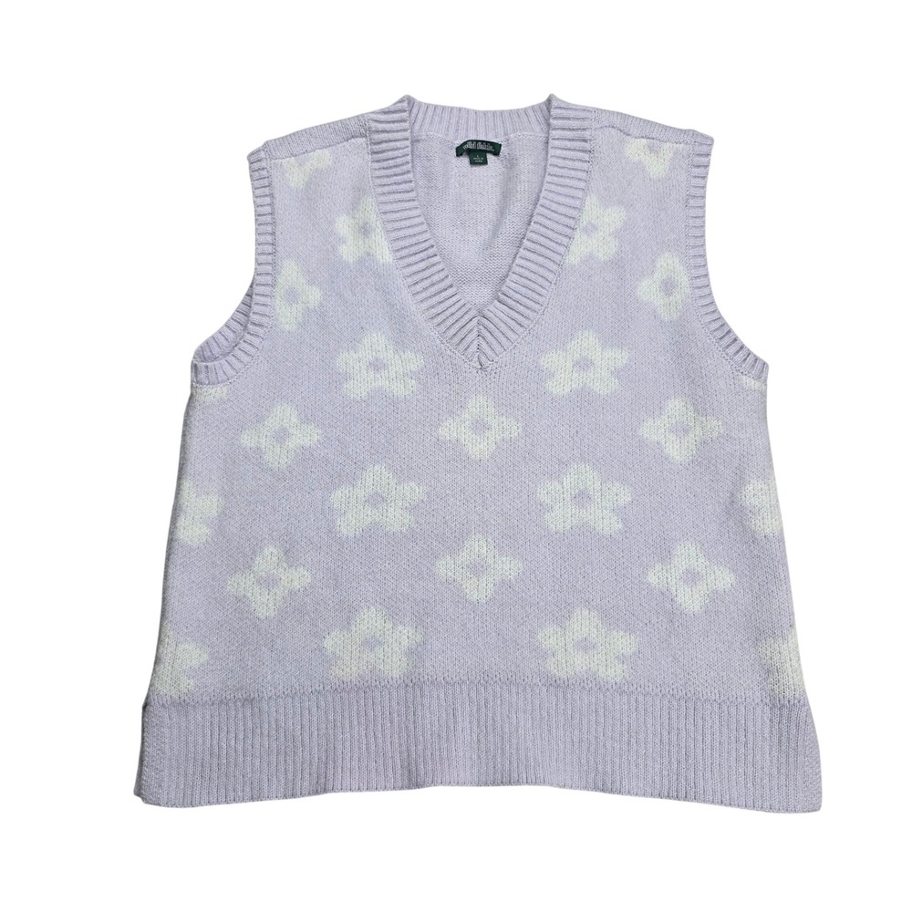 Wild Fable Sweater Vest Womens Large Purple Floral V-Neck Knit Pullover